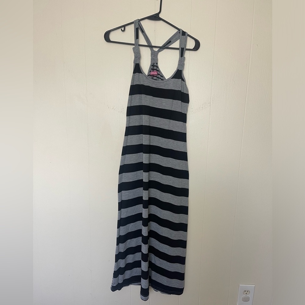 Esti Couture Maxi Dress - Black and Gray Striped - Racerback - Size M